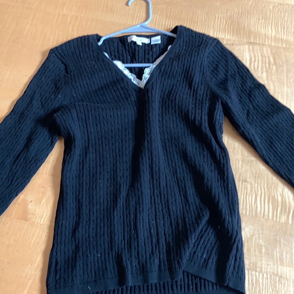 Pria Black Sweater With Lace Trim
